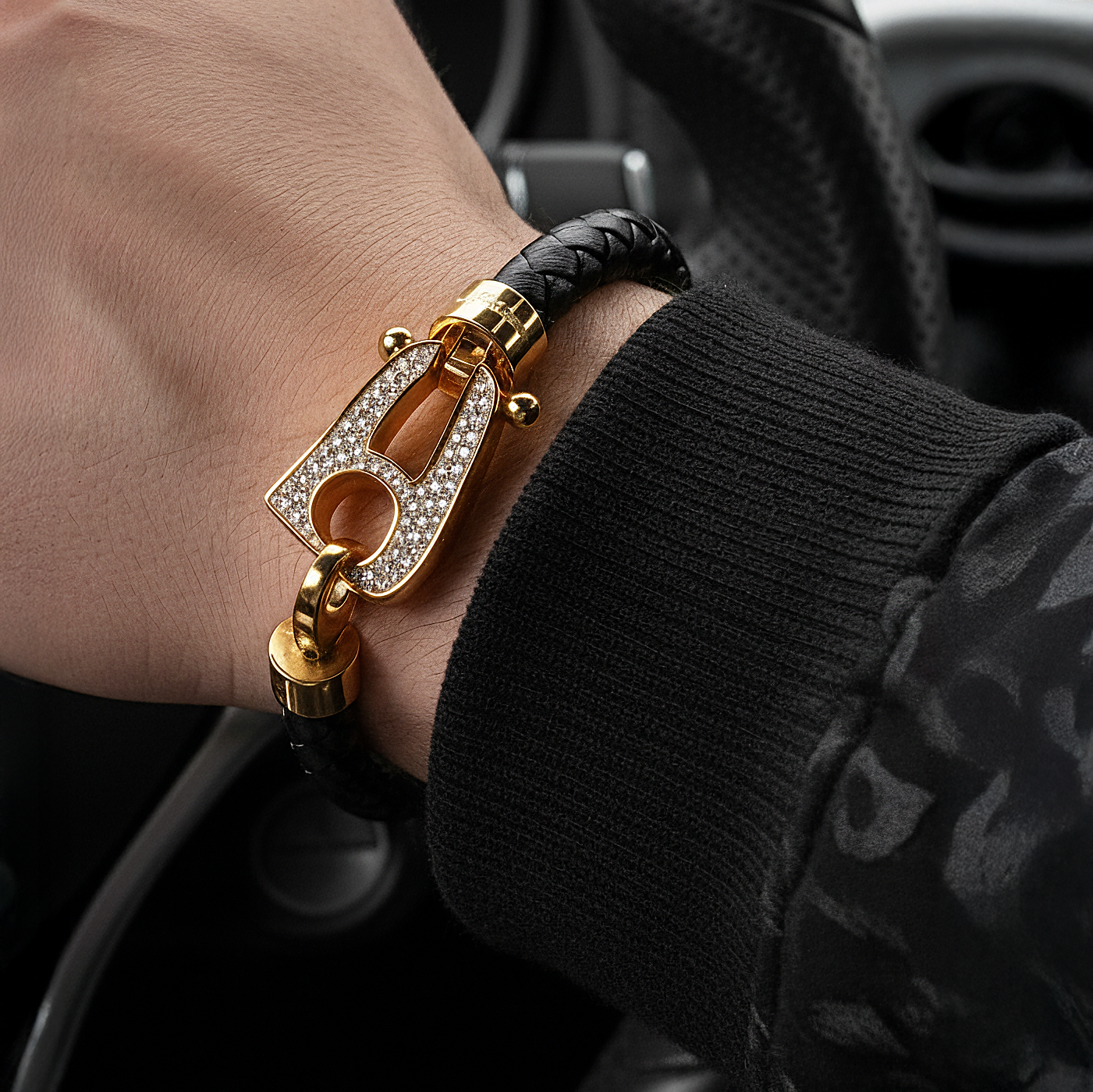 Black Leather Gold Hardware diamond