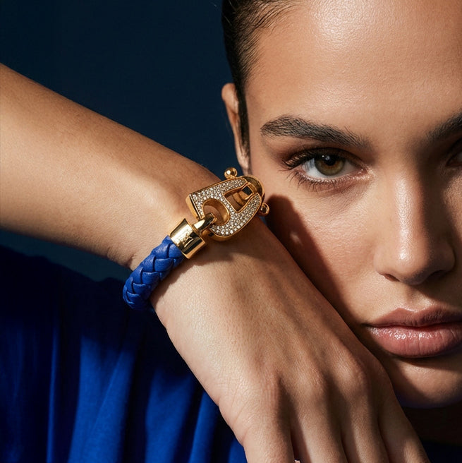 Blue Leather Gold Hardware diamond