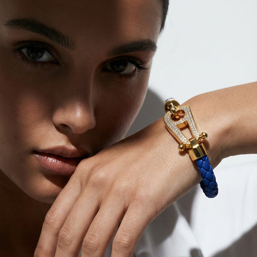 Blue Leather Gold Hardware diamond