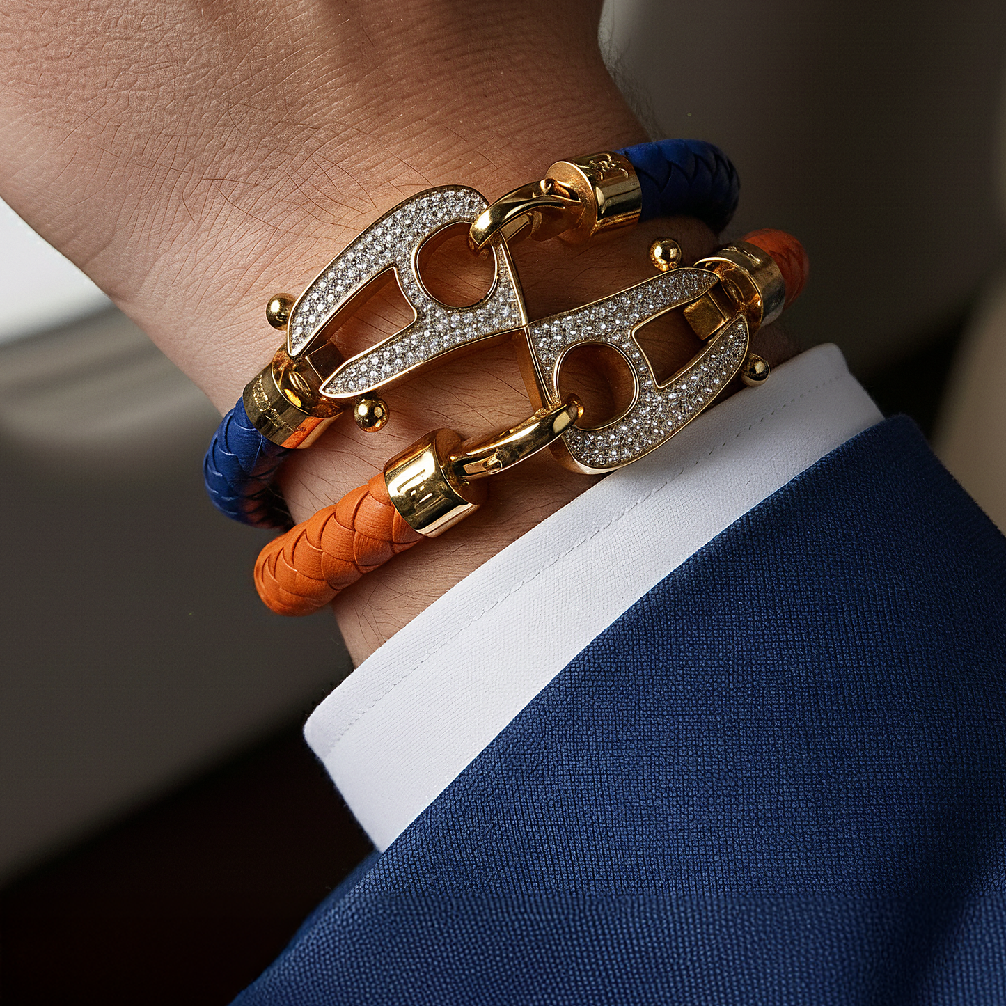 Blue Leather Gold Hardware diamond