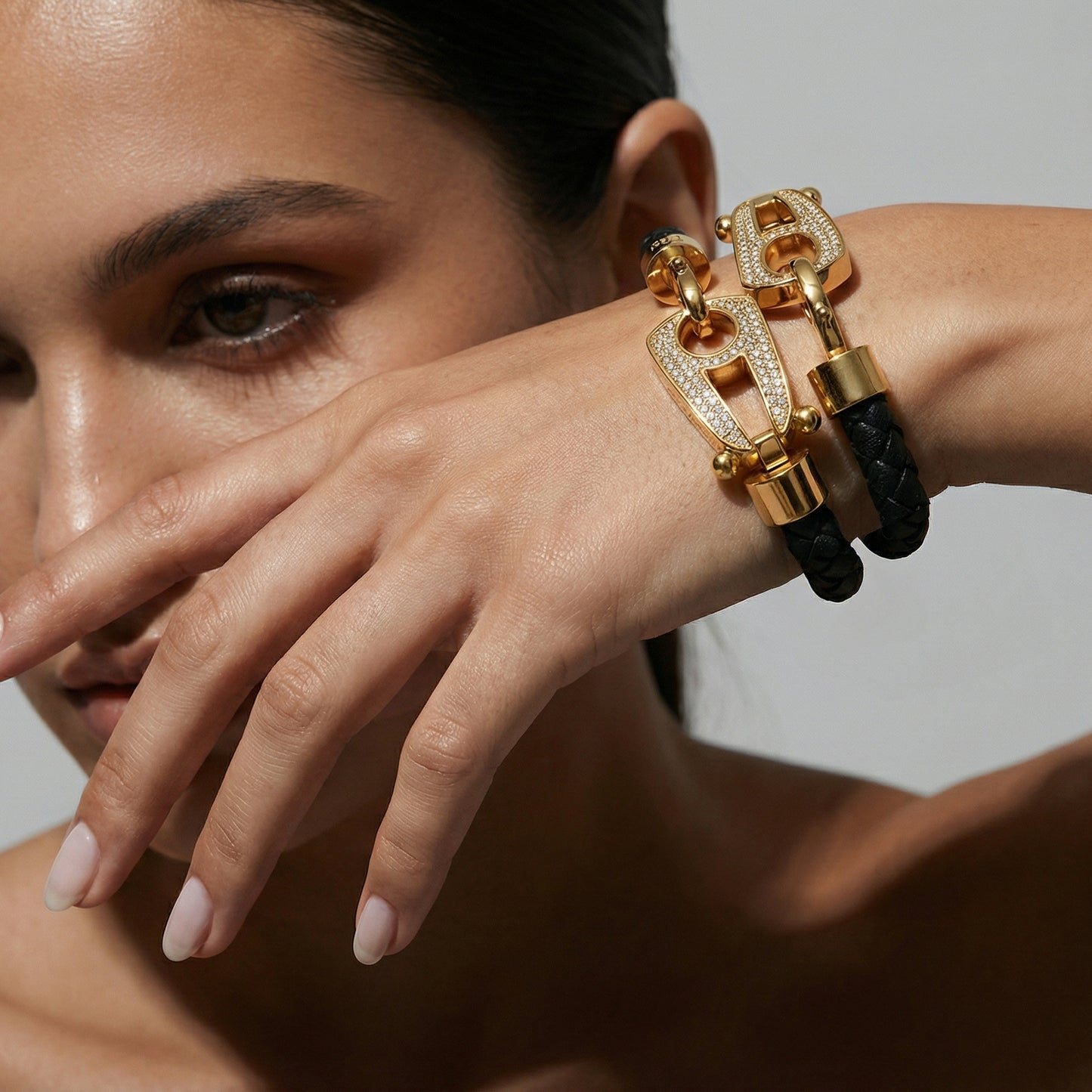 Black Leather Gold Hardware diamond